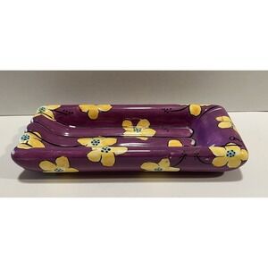Hand Painted Purple California Pottery Trinket Dish With Flowers